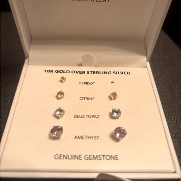 Gemstone Stud Earrings Set Gold Over Sterling Silver - Picture 3 of 4